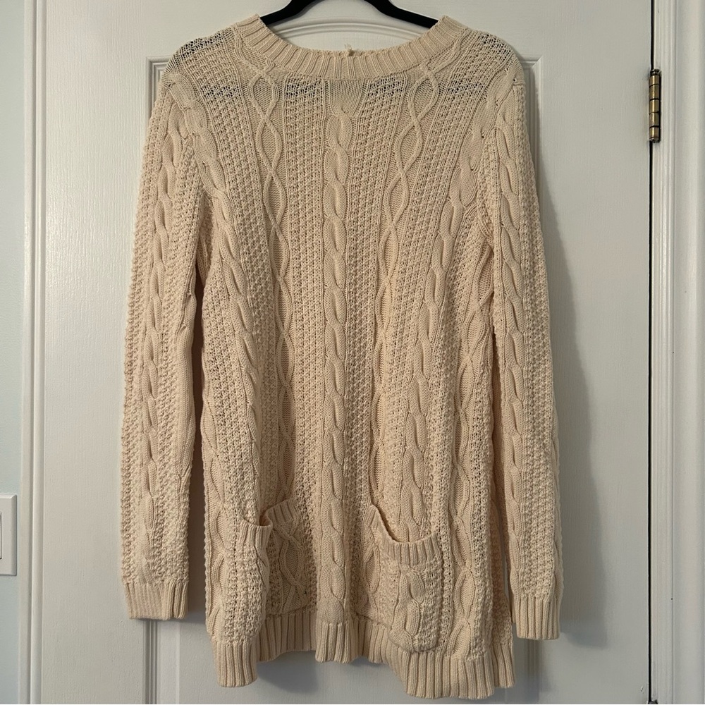 JEANNE PIERRE Cream Fisherman Cable Knit Sweater